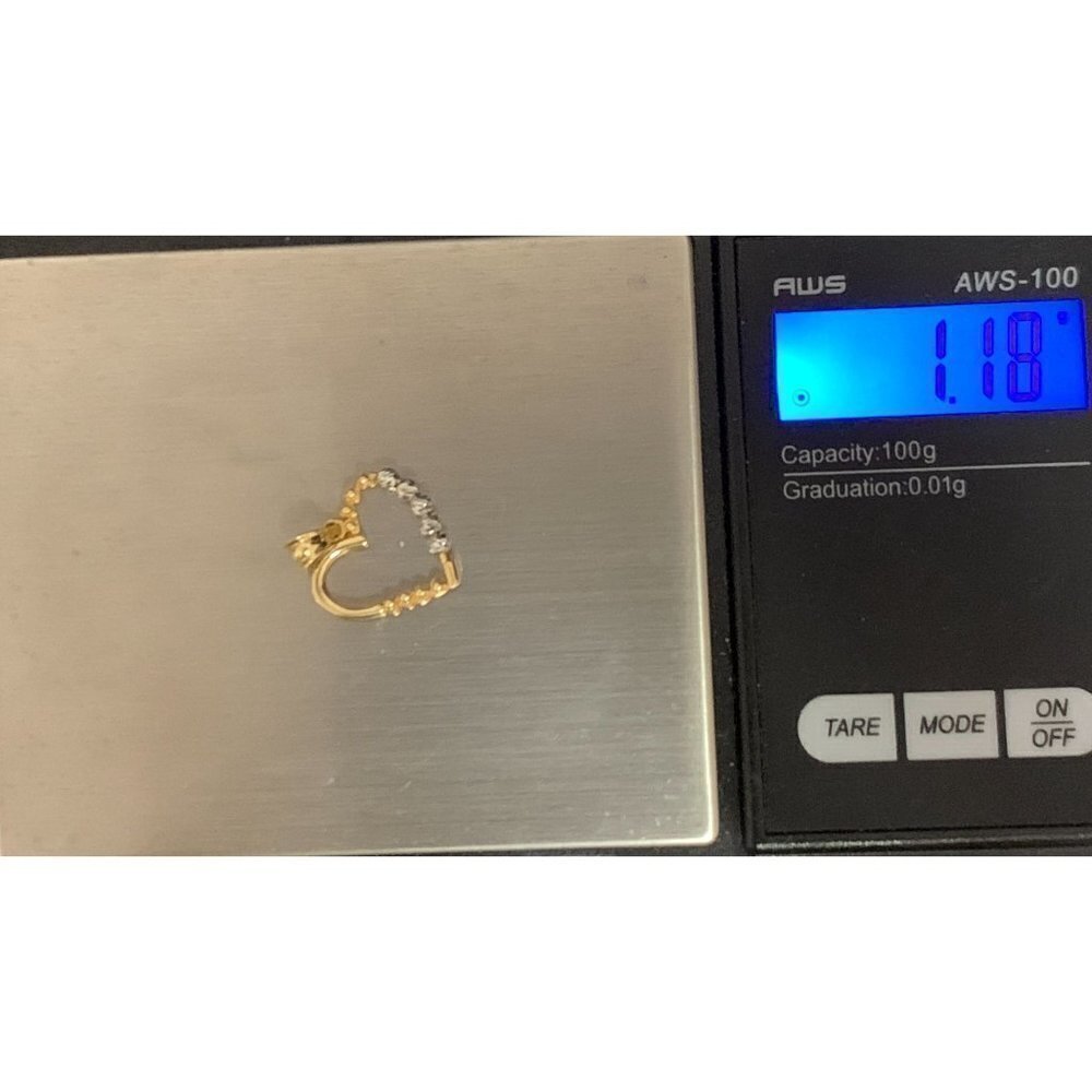 18K Gold Pendant Heart Two Tone White Yellow Gold 1.18 grams - Picture 7 of 10